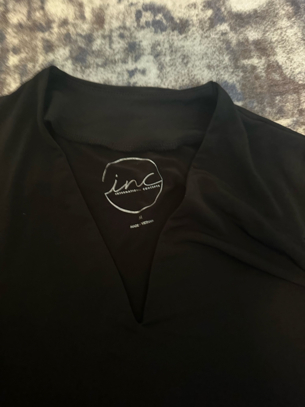 INC International Concepts Black V-Neck Long Sleeve Top Mesh Sleeves - Picture 2 of 4